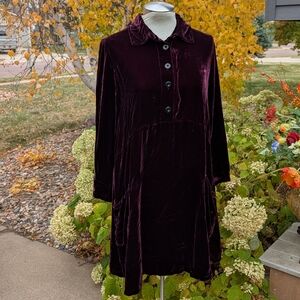 BODIL silk velvet babydoll dress burgundy S M